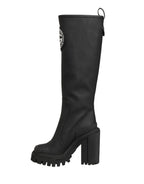 Black Rubberised Leather High Boots Shoes