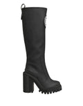 Black Rubberised Leather High Boots Shoes