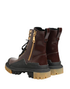 Maroon Leather Lace Up Biker Boots Shoes