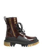 Maroon Leather Lace Up Biker Boots Shoes