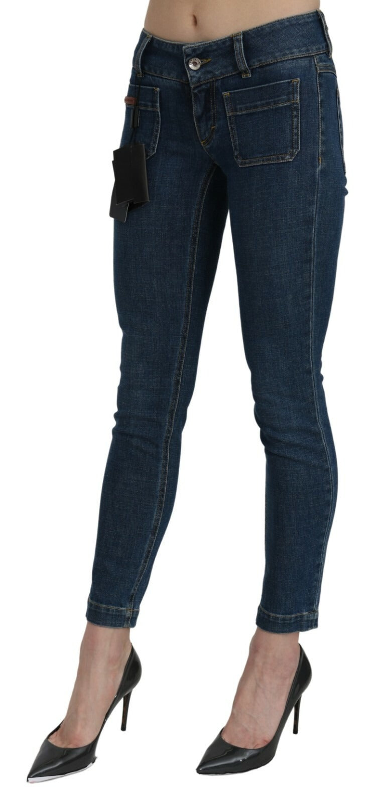 Blue Slim Fit Cropped Mid Waist Denim Jeans