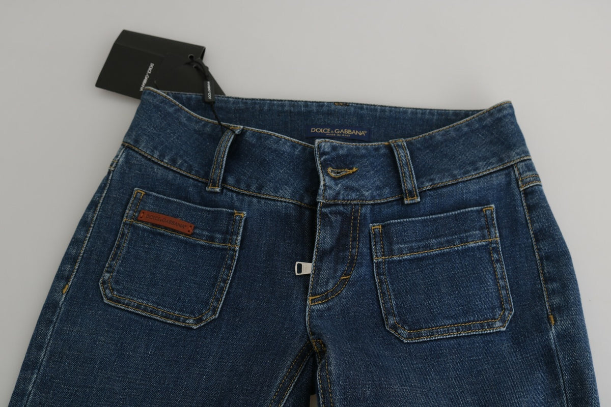 Blue Slim Fit Cropped Mid Waist Denim Jeans