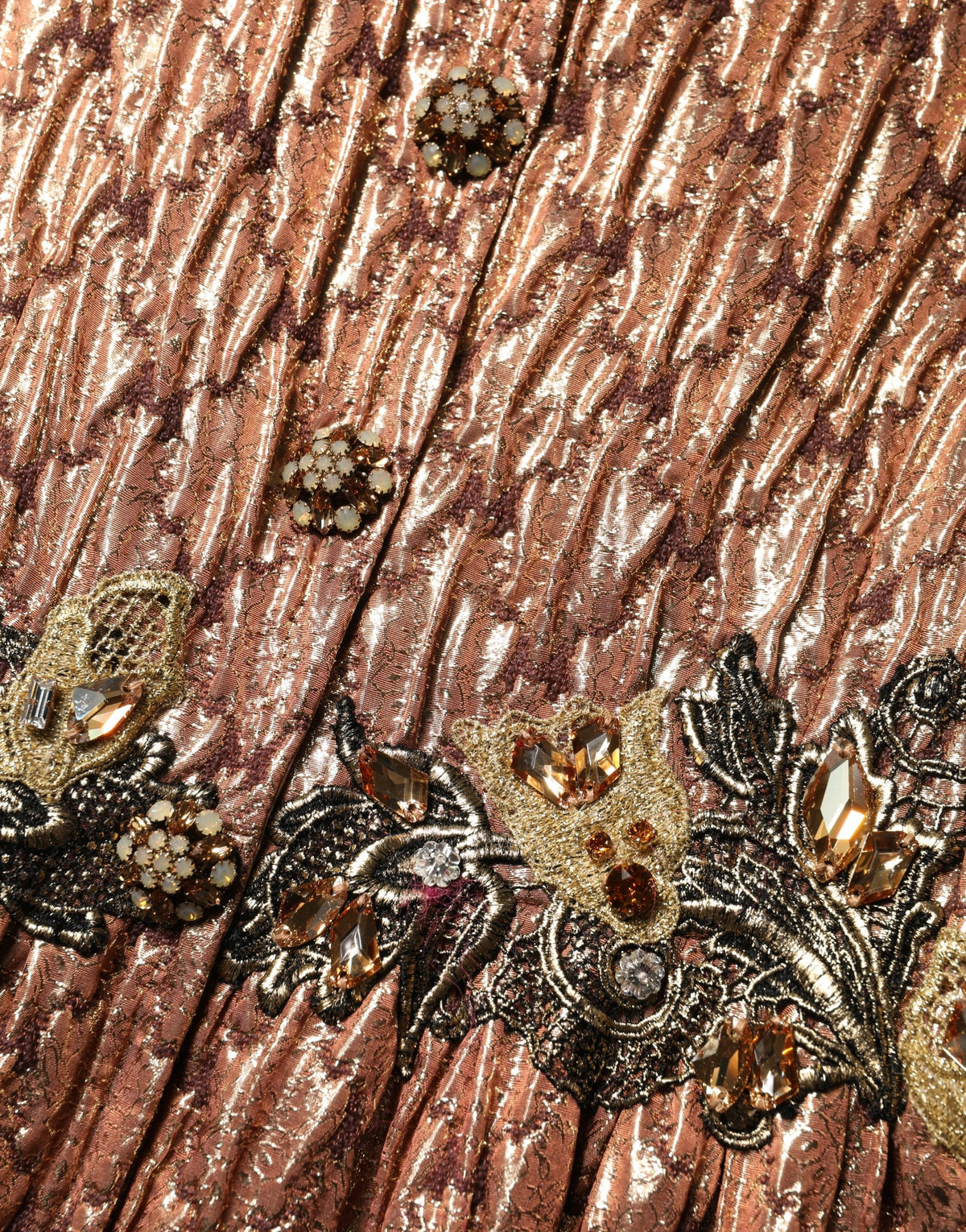 Brown Metallic Crystal Evening Gown Dress