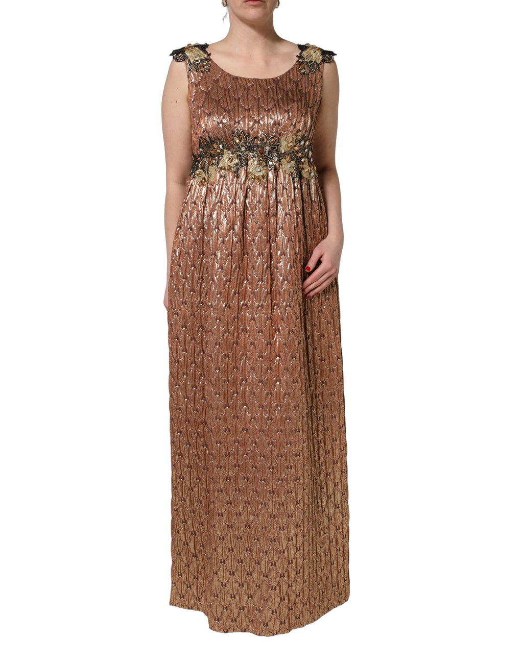Brown Metallic Crystal Evening Gown Dress
