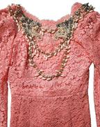 Pink Embellished Mermaid Lace Gown Dress