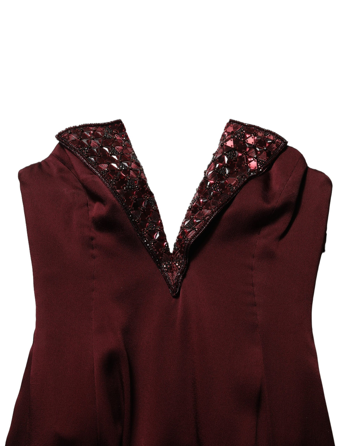 Maroon Embellished Vneck Evening Gown Dress