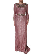 Pink Embellished Sequined Evening Gown Dress