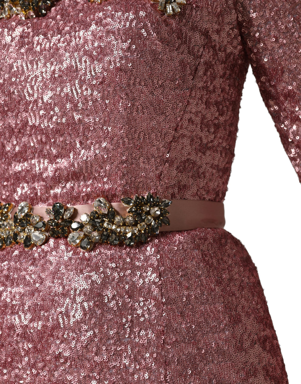 Pink Embellished Sequined Evening Gown Dress