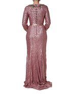 Pink Embellished Sequined Evening Gown Dress