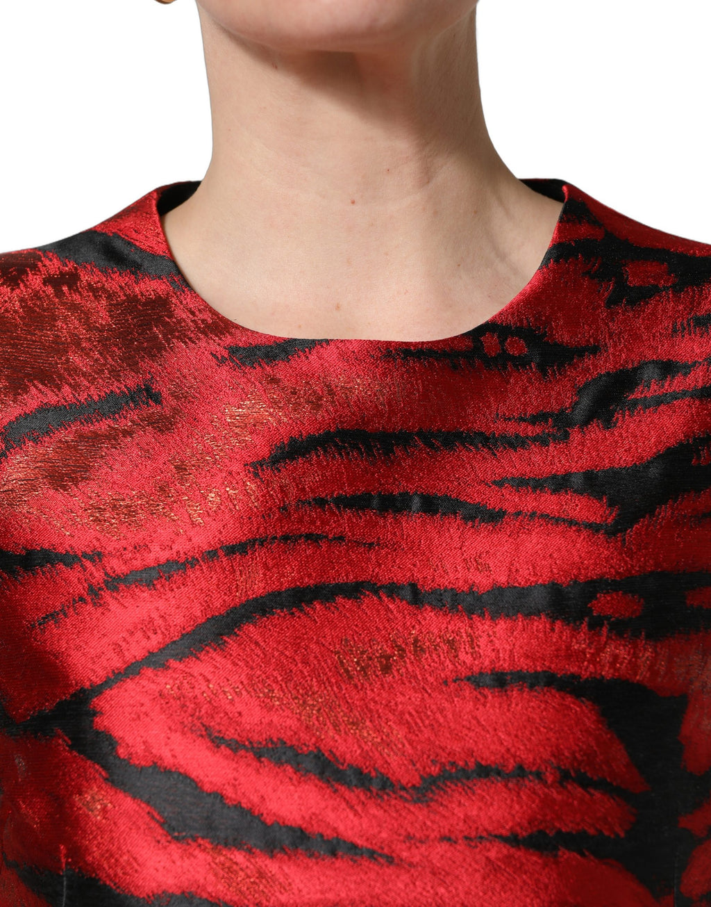 Red Black Tiger Print Jacquard Flared Dress