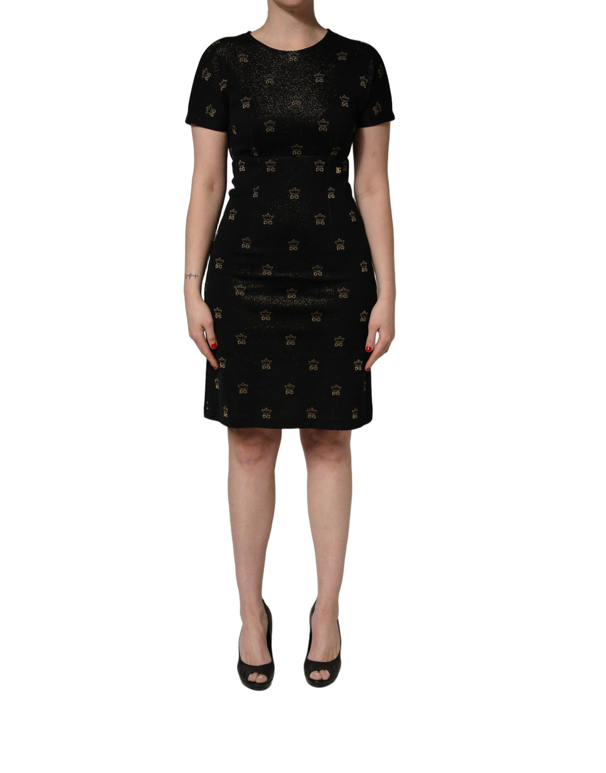 Black DG Crown Short-Sleeve Sheath Dress