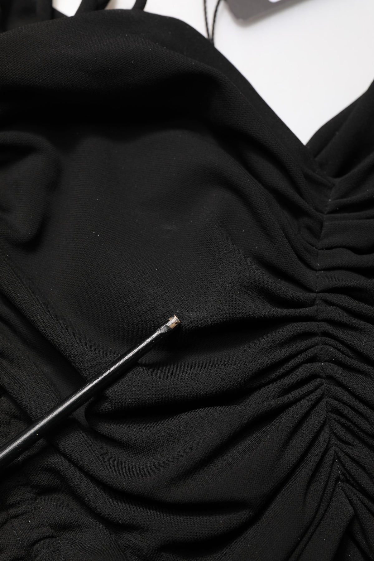 Black Jersey Calf Length Cut-Out Ruched Dress