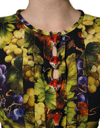Multicolor Grape Print LongSleeve Midi Dress