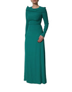 Green Round Neck Long Sleeves Gown Dress