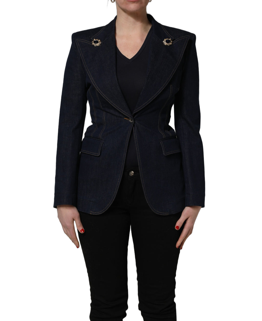 Blue Single-Breasted Denim Blazer Jacket