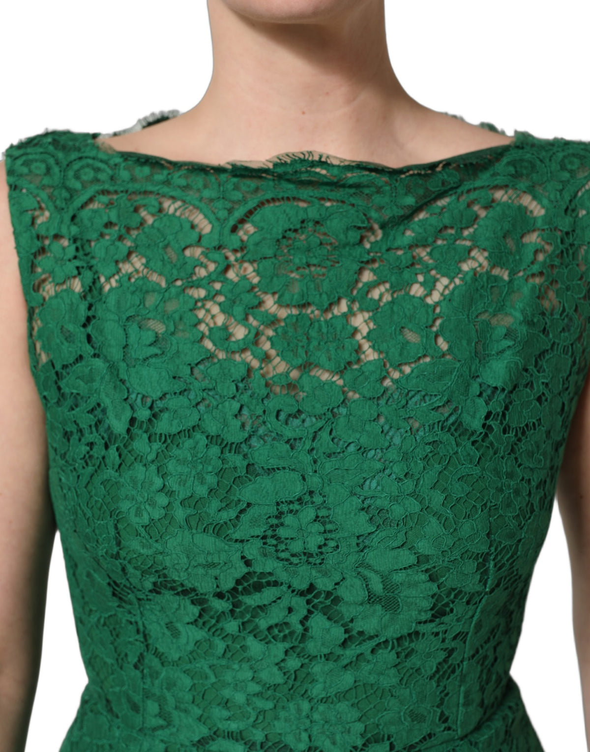 Green Floral Lace Cotton Sleeveless Midi Dress