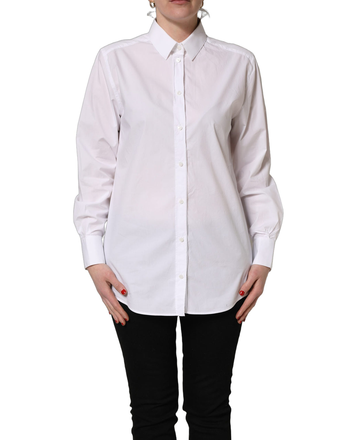 White Cotton Long Sleeve Button-Up Shirt Top