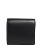 Black Calfskin Leather Logo Print Bifold CoinPurse Wallet