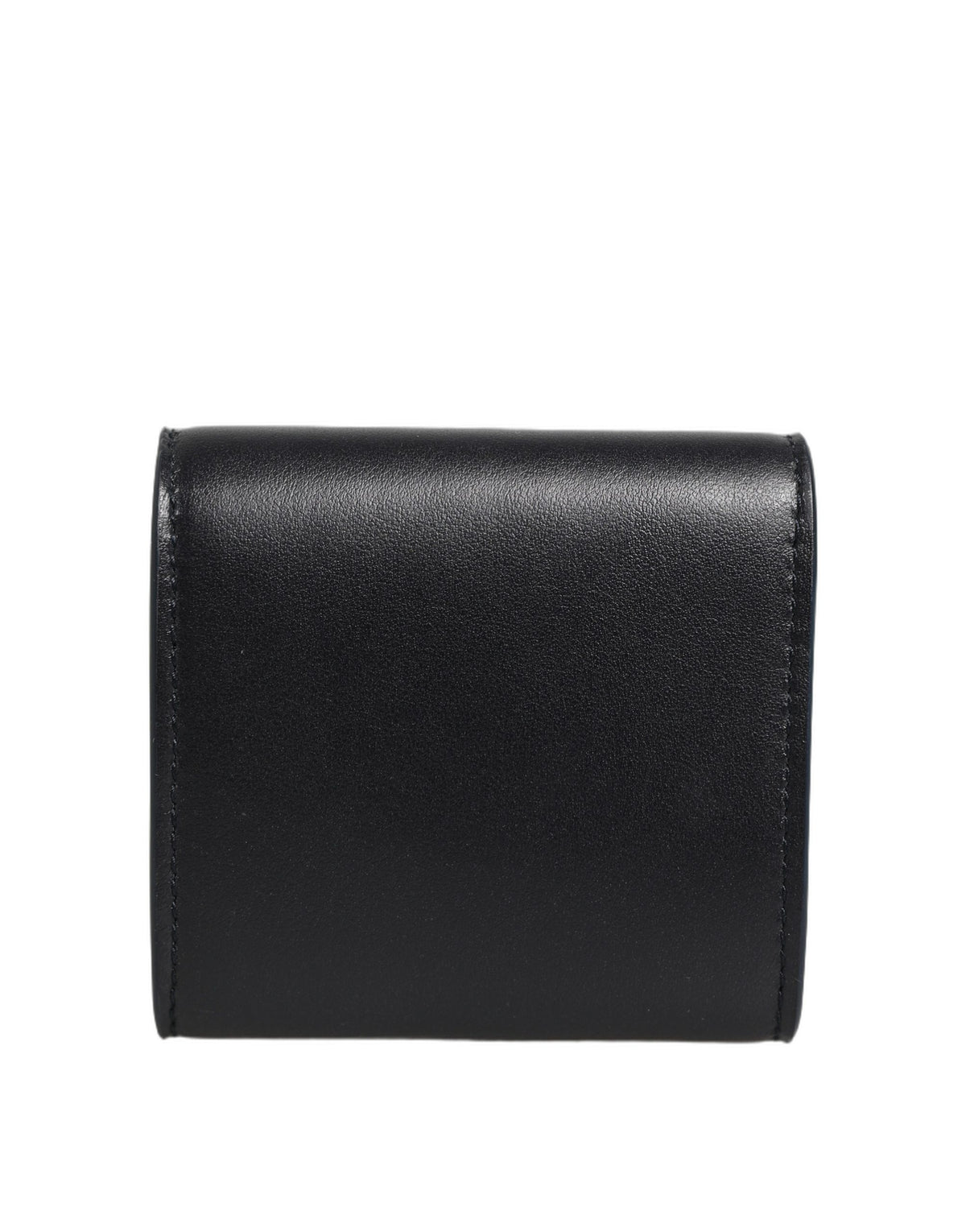 Black Calfskin Leather Logo Print Bifold CoinPurse Wallet