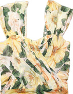 Yellow Floral Print Silk Pleated Maxi Dress
