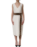 White Leopard Sleeveless Sheath Midi Dress