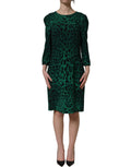 Green Leopard Print Silk Knee Length Dress