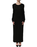 Black Cotton Long Sleeves Sheath Maxi Dress