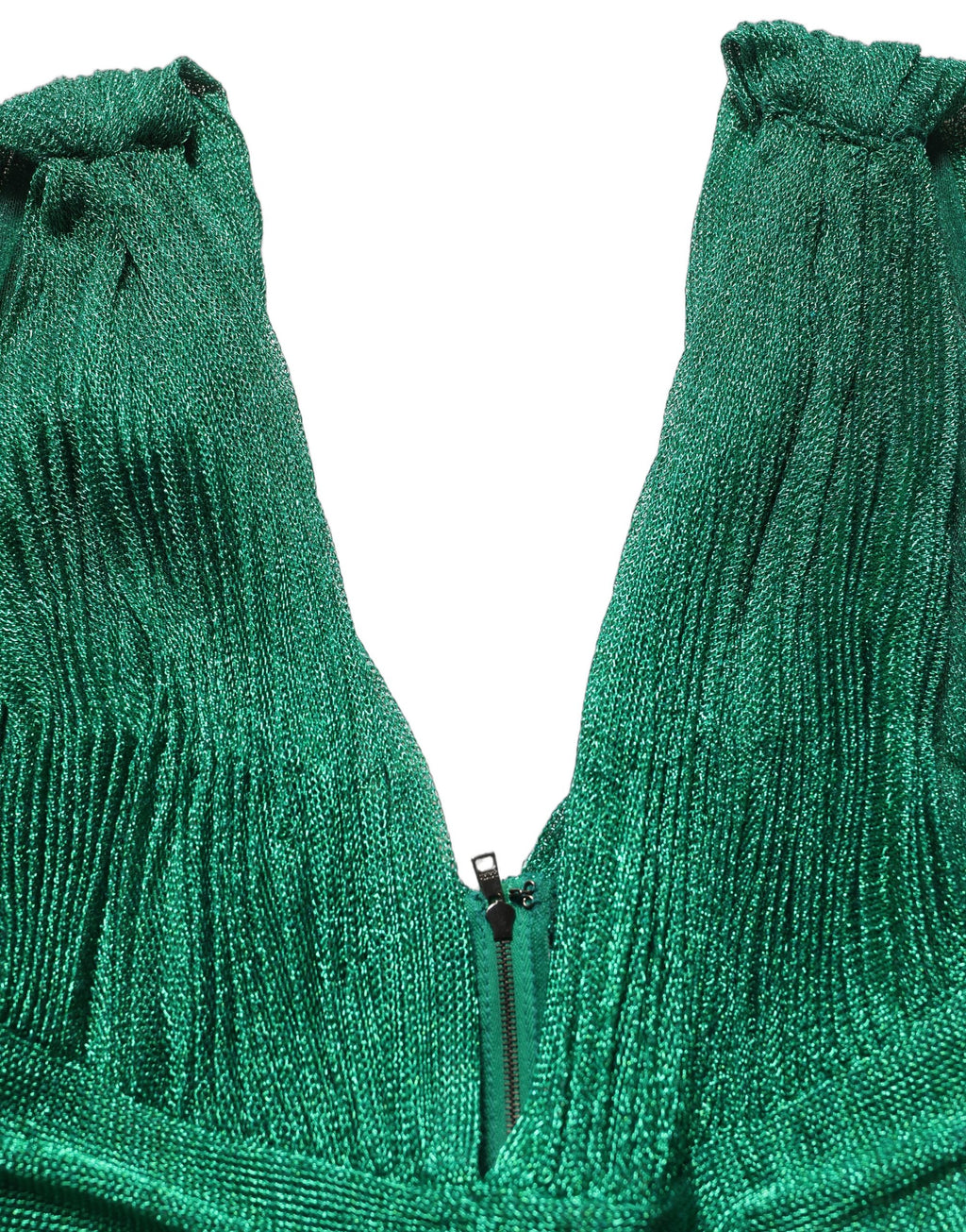 Emerald Green Plissé Evening Gown Dress