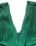 Emerald Green Plissé Evening Gown Dress