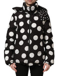 Black White Polka Dot Hooded Blouson Jacket