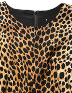 Brown Leopard Print Silk Sheath Midi Dress