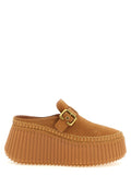 Beige Calfskin Wedge Sandals