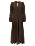 Brown Polyester Long Dress