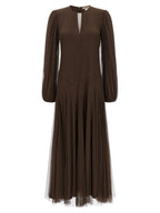 Brown Polyester Long Dress