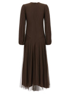 Brown Polyester Long Dress