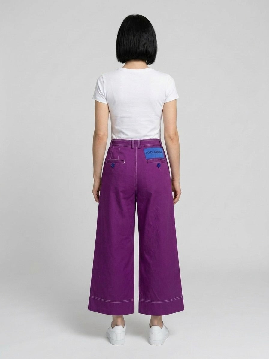 Bicolor Cotton Cropped Pants