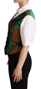 Green Jacquard Leaf Gold Waistcoat Vest