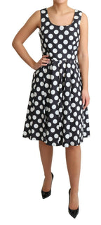 Black Polka Dotted Cotton A-Line Dress