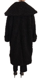 Black Polyester Fur Trench Coat Jacket