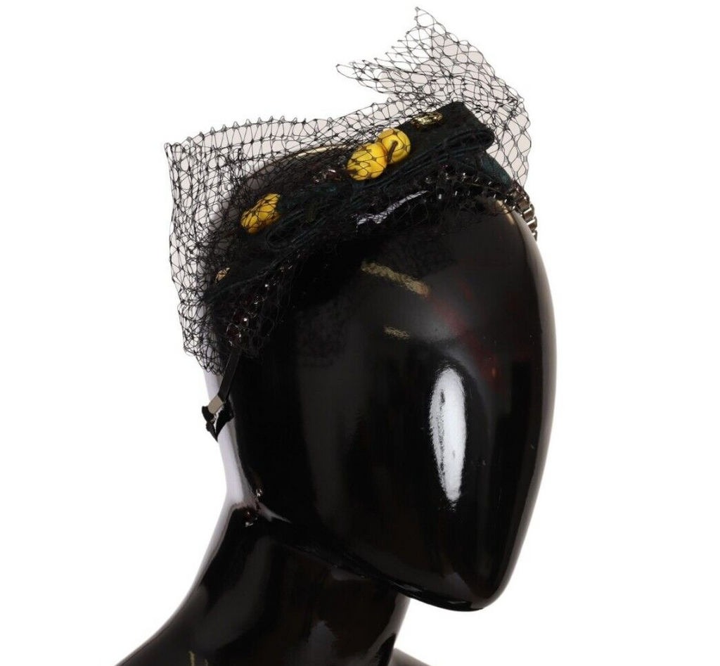 Silver Tiara Crystals Fruits Black Mesh Diadem Headband