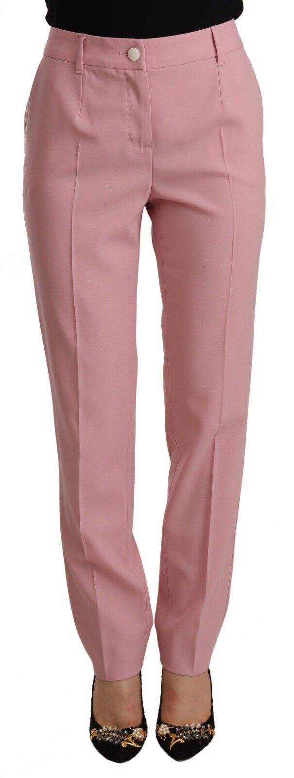 Pink Wool Stretch High Waist Trouser Pants