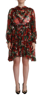 Multicolor Red Floral Silk Long Maxi Dress