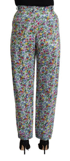Blue Floral Print High Waist Denim Tapered Jeans