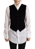 Black V-neck Leopard Corduroy Button Vest Top