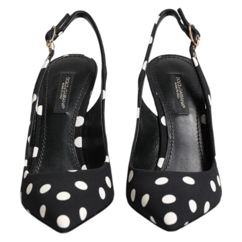 Black White Dotted Stiletto Slingback Shoes