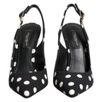 Black White Dotted Stiletto Slingback Shoes
