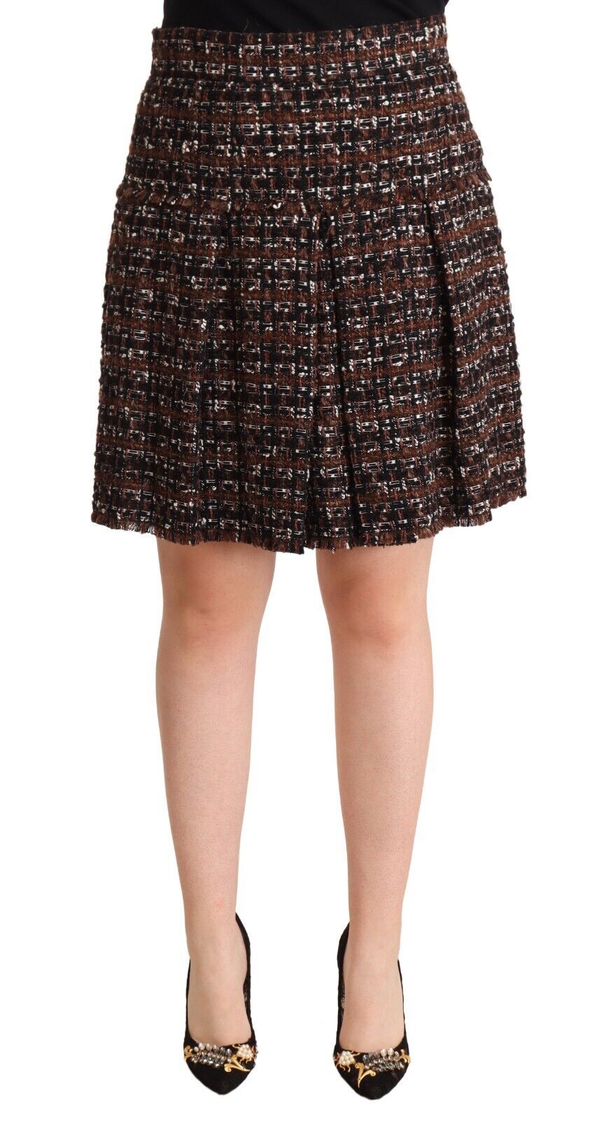 Brown High Waist Mini A-Line Pleated Skirt