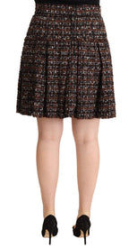 Brown High Waist Mini A-Line Pleated Skirt