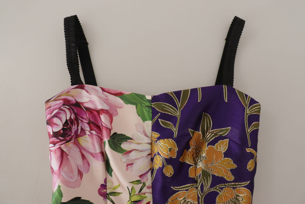 Dress Midi Patchwork Floral Jaquard Silk