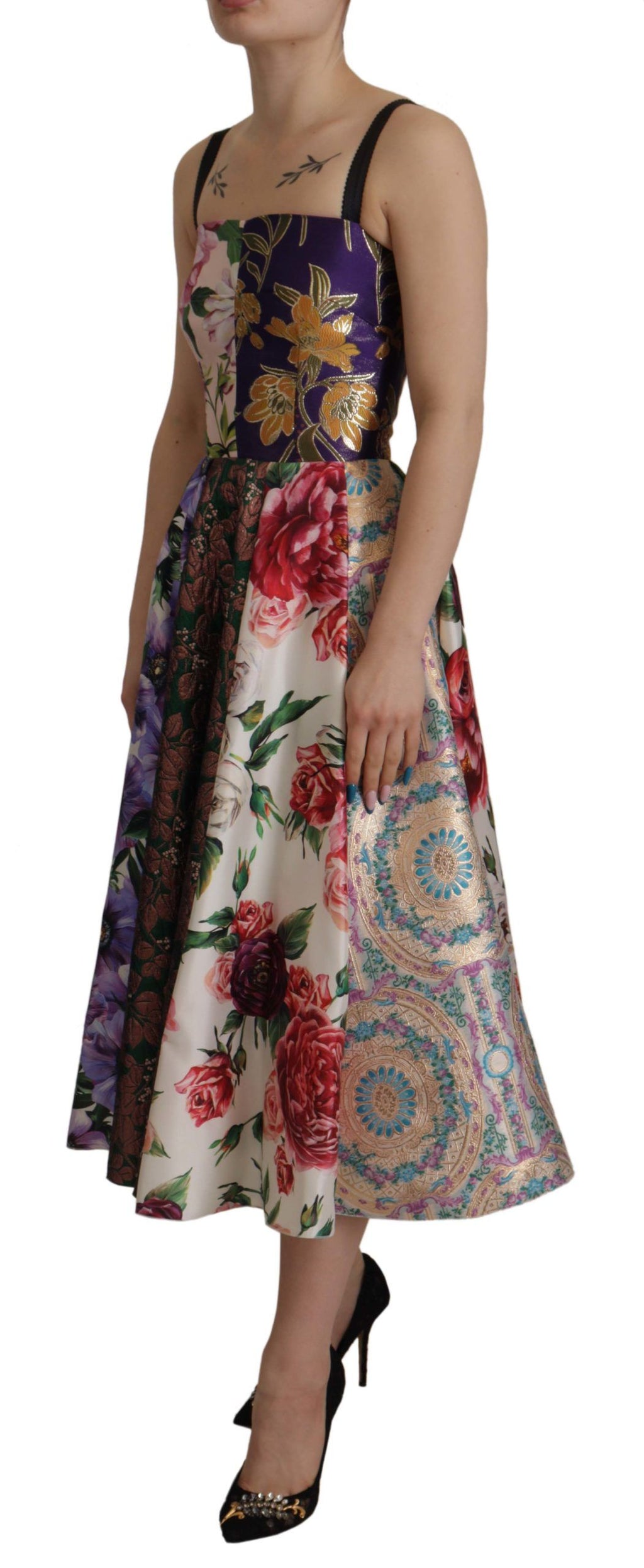 Dress Midi Patchwork Floral Jaquard Silk